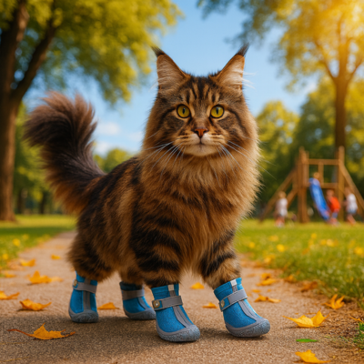 chaussures pour chat Protège-pattes antidérapantes bleues sur chat