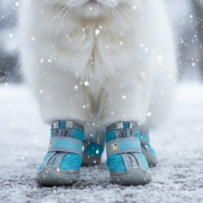 chaussures pour chat Protège-pattes antidérapantes bleues dans la neige