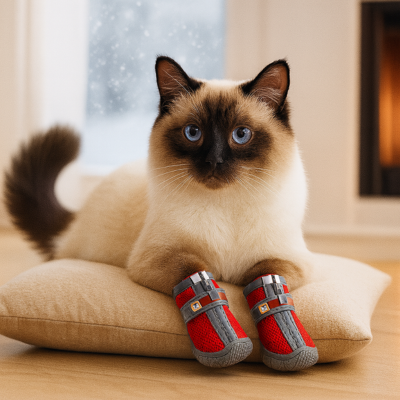 chaussures pour chat Protège-pattes antidérapantes rouges sur chat