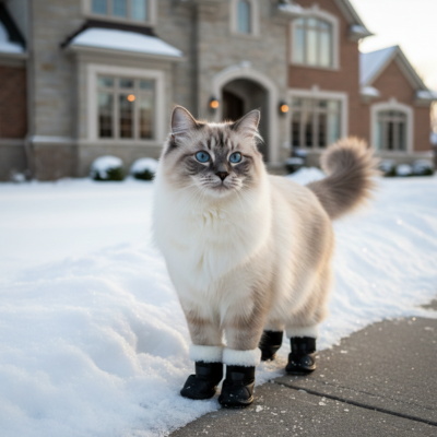 chaussures pour chat antidérapantes en peluche noire sur chat