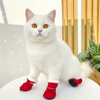 chaussures pour chat antidérapantes en peluche rouge sur chat