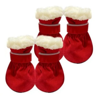 chaussures pour chat antidérapantes en peluche rouge
