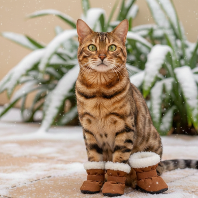 chaussures pour chat antidérapantes en peluche tan sur chat