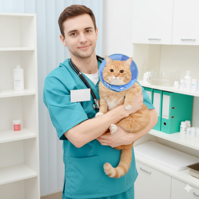 collerette bleue chez le vétérinaire