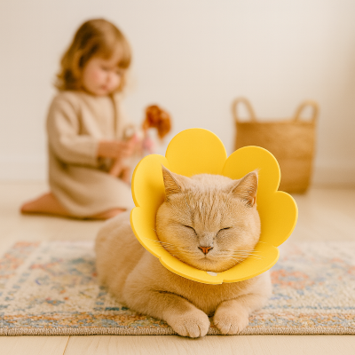 collerette chat sur chat dormant