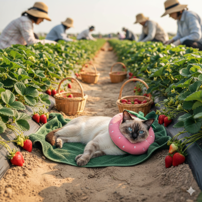 collerette pour chat fraise dans le champ