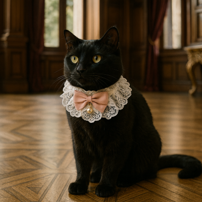 collier chat en dentelle boucle bleue