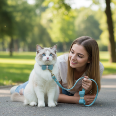 collier et laisse pour chat strass bleu