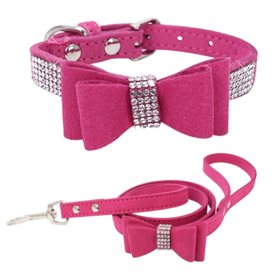 collier et laisse pour chat strass fuschia
