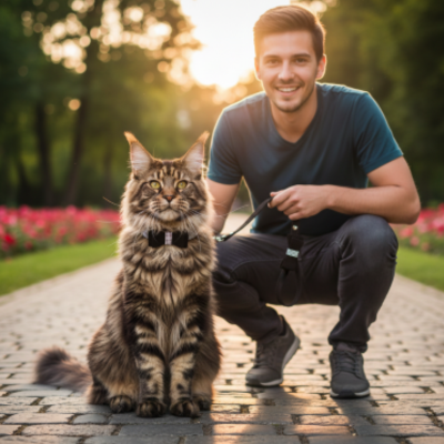 duo collier et laisse pour chat noir