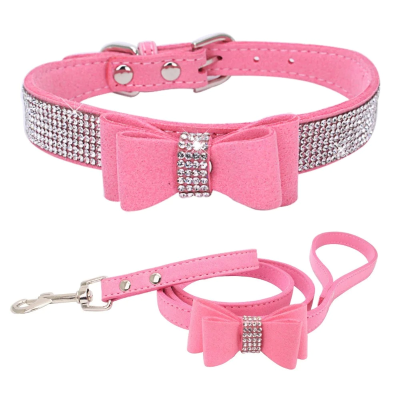 collier et laisse pour chat strass duo rose