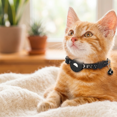 collier gps chat noir sur chat roux