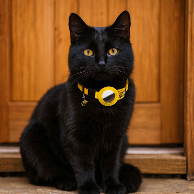 collier gps chat charlie jaune chat noir