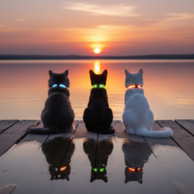 collier réfléchissant chat coucher de soleil