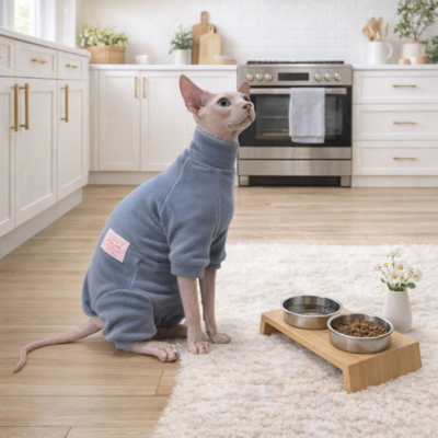 combinaison pour chats sphynx gris sur chat