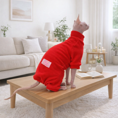 combinaison pour chats sphynx rouge sur chat