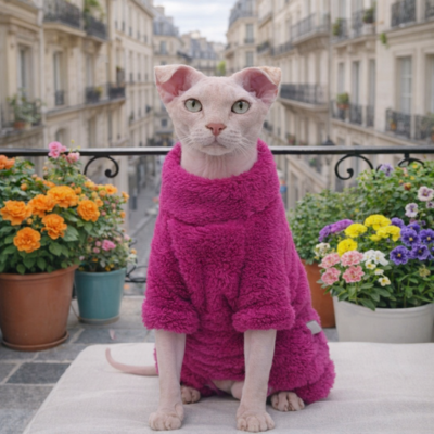 combinaisons pour chats sphynx Polaire Doux chat sur le balcon