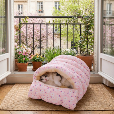 coussin pour chat Dôme rose pour balcon