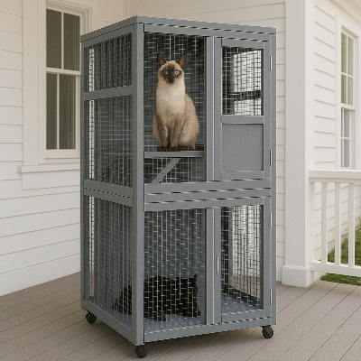 enclos pour chat catio explorchat gris balcon