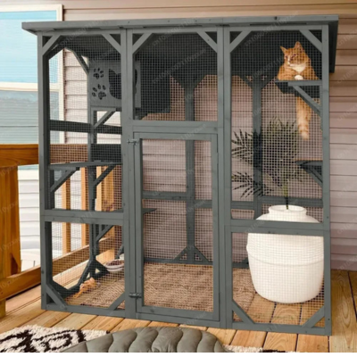 enclos pour chat extérieur en bois pour le balcon