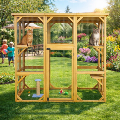 enclos pour chat extérieur en bois pour le jardin