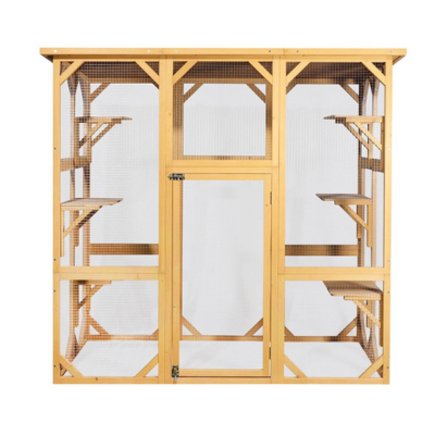 enclos pour chat extérieur en bois naturel