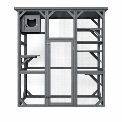 enclos pour chat extérieur en bois peint en gris