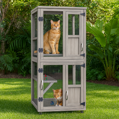 enclos pour chat extérieur multi niveau cour