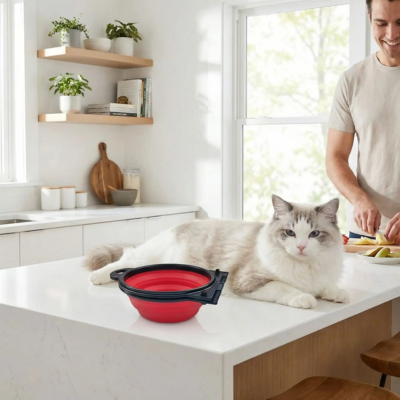 gamelle pour chat silicone rouge ouverte