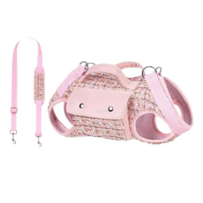 Gilet harnais chat Plaid rose avec laisse