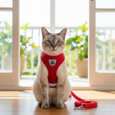 gilet harnais chat rouge