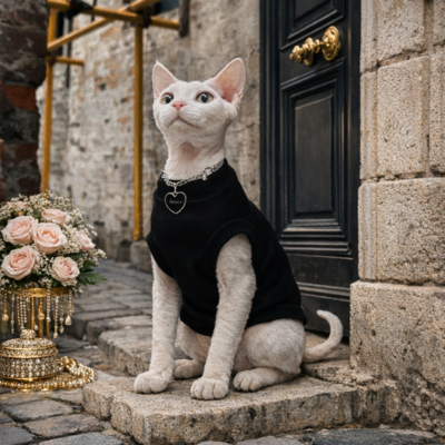 gilet pour chats sphynx Coton Doux noir sur chat