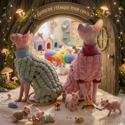 habits pour chat sphynx Peluche rose et vert garderie