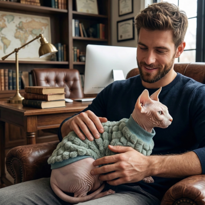 habits pour chat sphynx Peluche vert sur homme