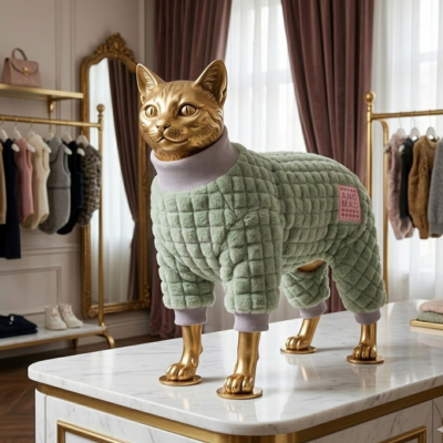habits pour chat sphynx Peluche vert sur présentoir or