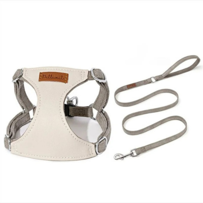 hanais anti-fuite pour chat en cuir beige avec laisse