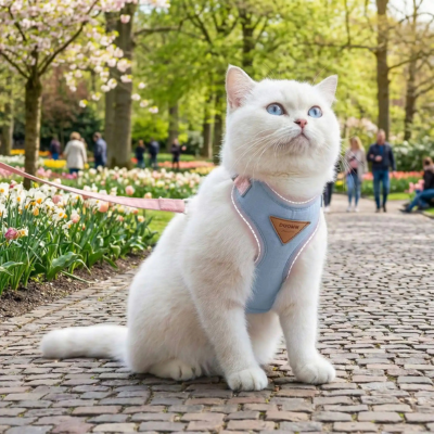 harnais anti-fuite pour chat Pastel bleu sur chat