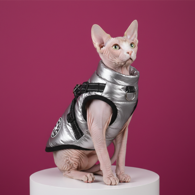 harnais avec manteau argent sur sphynx
