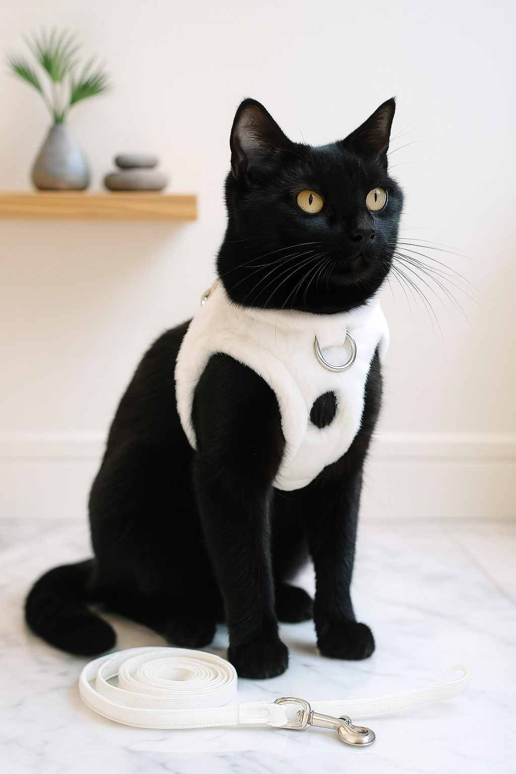 harnais chat peluche blanc chat