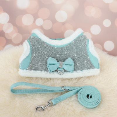harnais pour chat strass bleu