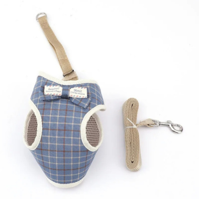 harnais pour chat et laisse Noeud Papillon bleu plaid