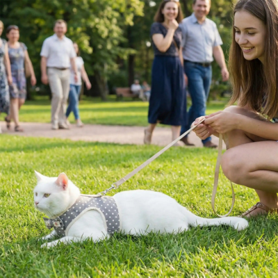 harnais pour chat et laisse Noeud Papillon gris sur chat