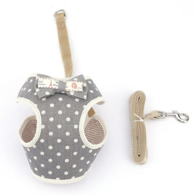 harnais pour chat et laisse Noeud Papillon gris à pois