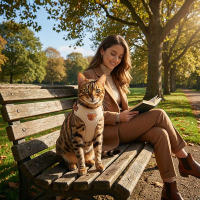 harnais pour chats Ourson beige sur chat