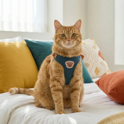 harnais pour chats Ourson vert sur chat roux