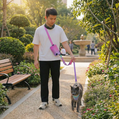 laisse ceinturon pour chat rose