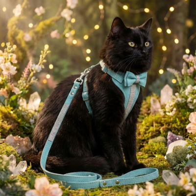 laisse pour chat strass bleue