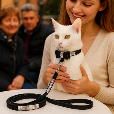 laisse pour chat strass noire