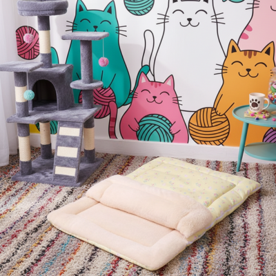 sac de couchage chat jaune