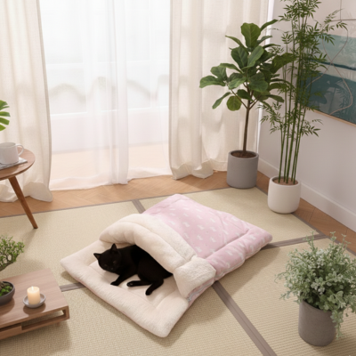 sac de couchage douillet rose chat